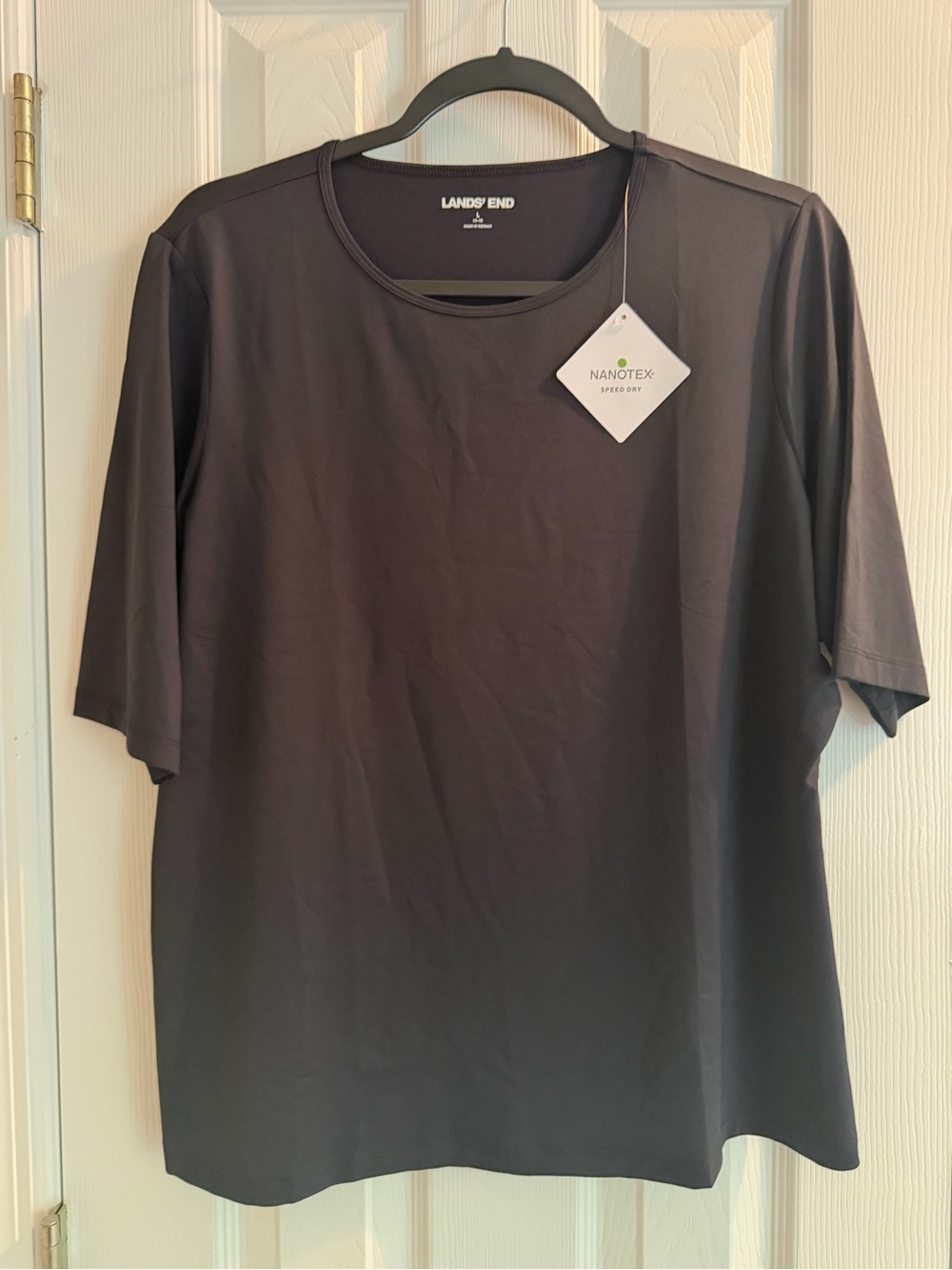 Lands' End Women's Short-Sleeve Tee in Black with Nanotex